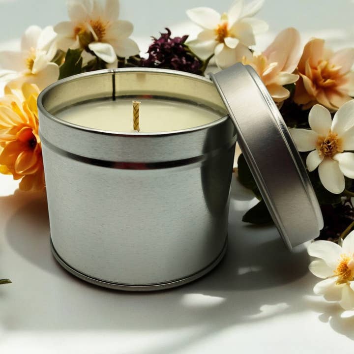 Dark Opium White Label Soy Wax Tin Candle for wholesale by Lunar Fragrances