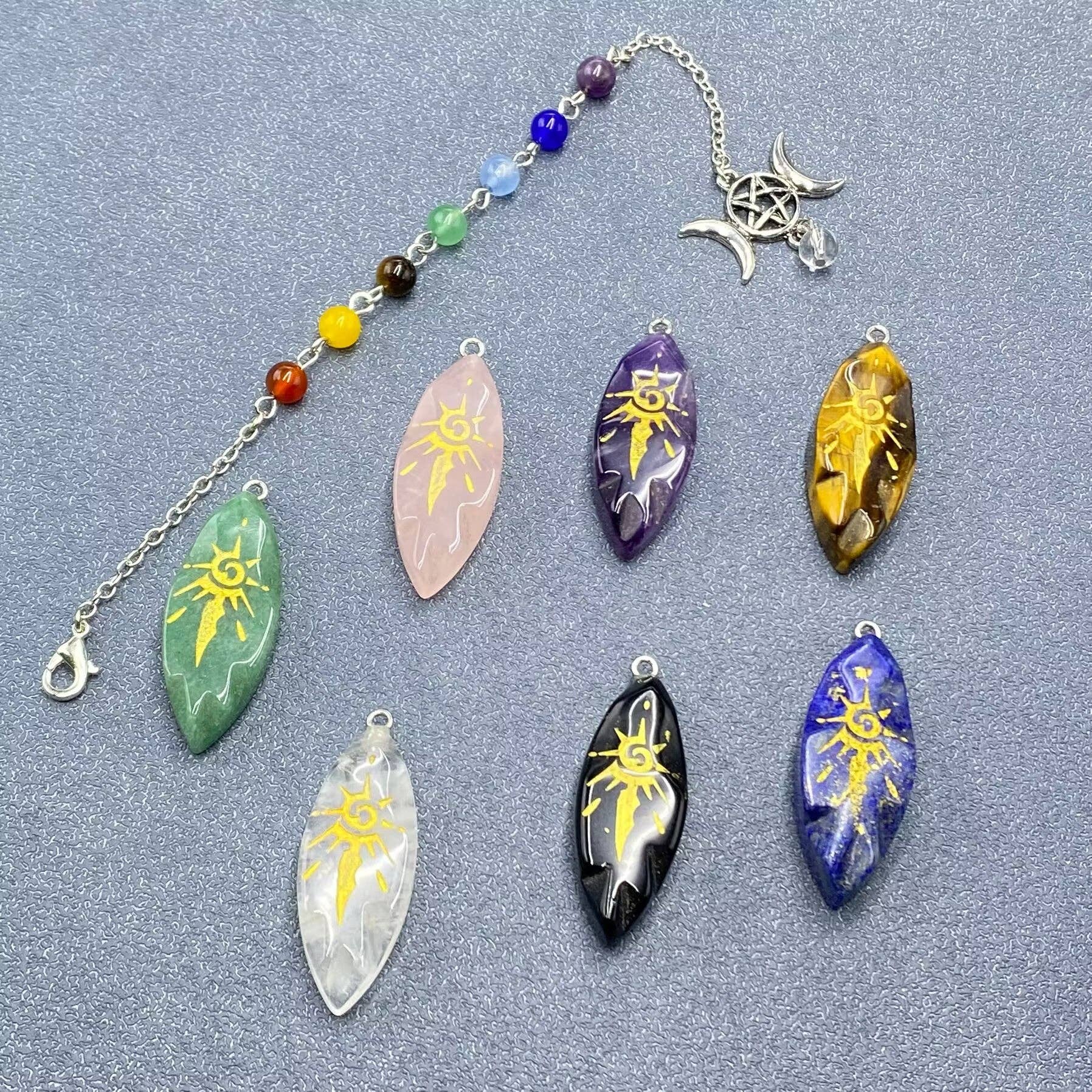 Mio Queena - Wholesale Spiritual Stone/Crystal - Sun Rune Natural Stone Crystal Pendant Pendulum - CS3