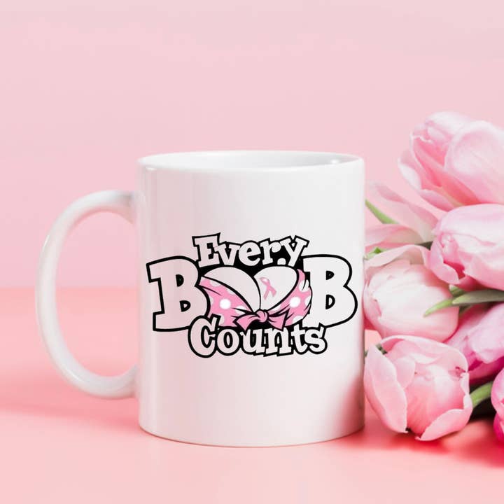 Breast Cancer Awareness Mug Every Boobs Count Cup for wholesale by Dazzle Design Diva