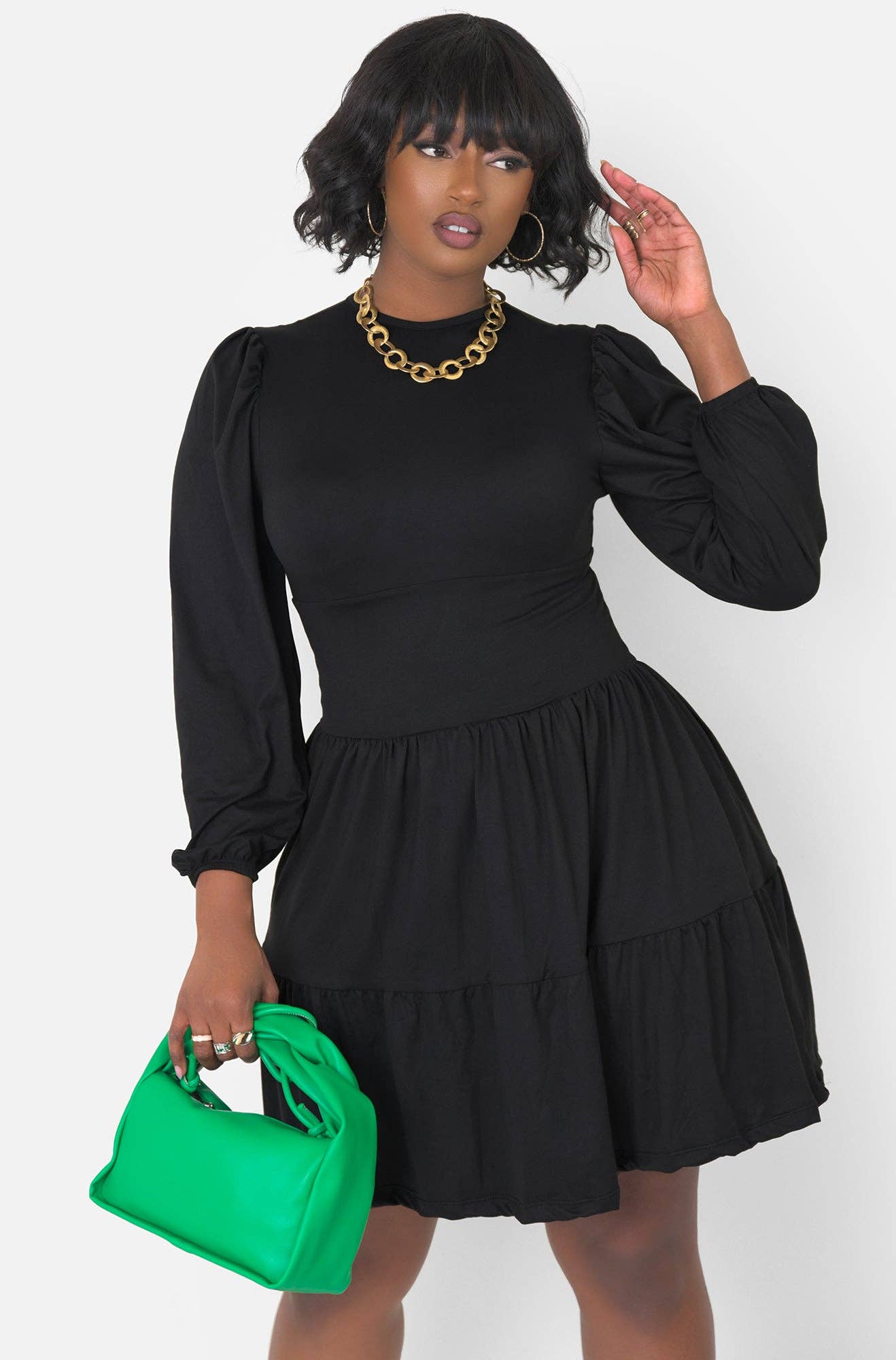 Black Time & Time Again Oversized Sleeve Skater Mini Dress for wholesale on Faire3