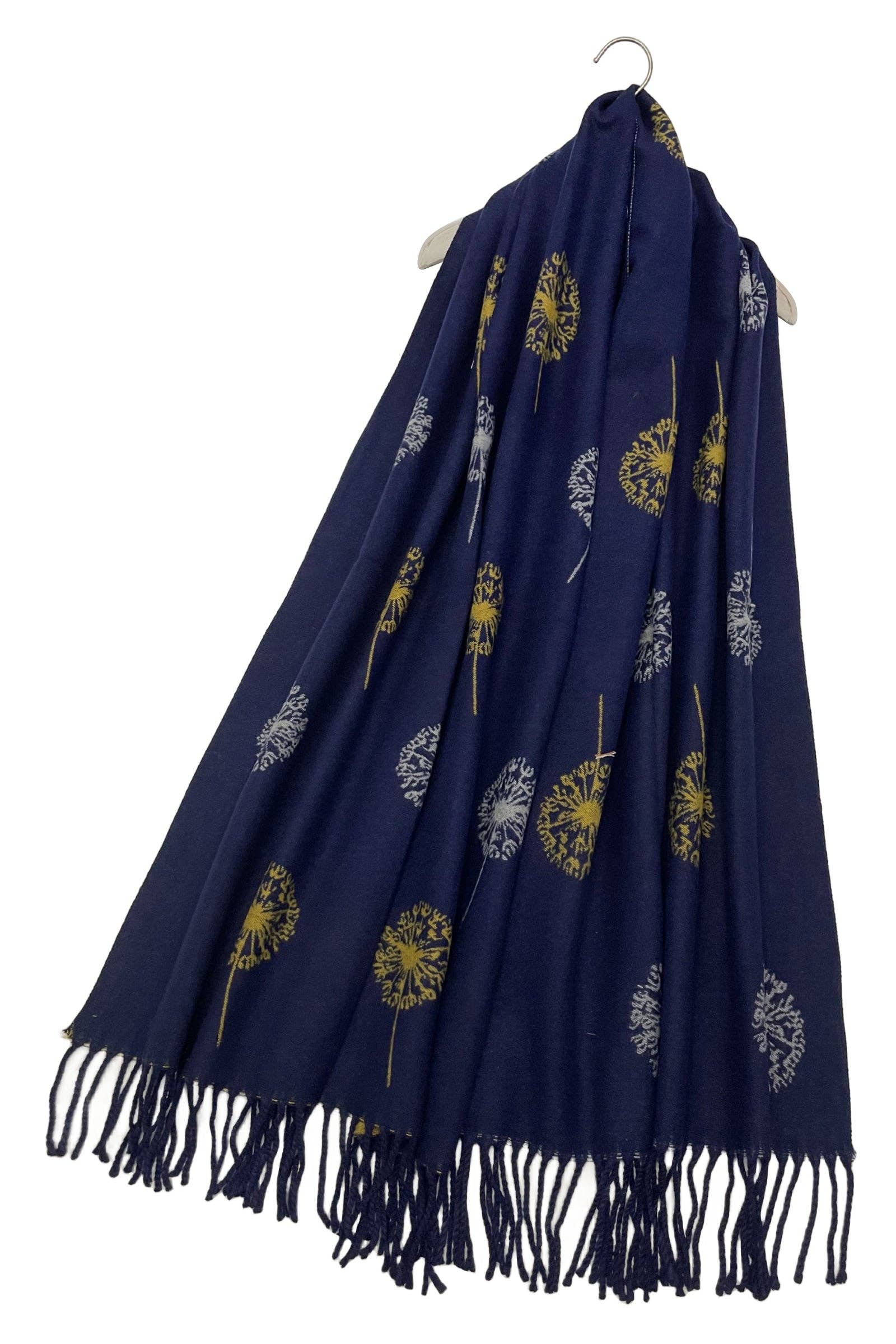 Fashion Scarf World – wholesale Scarf – Women's – Dandelion Print With Reversible Stripe Tassel Scarf22