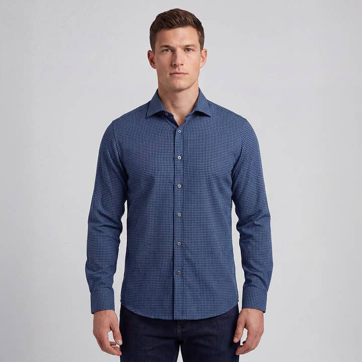 Blå mikrorutig skjorta för wholesale av Jeremy Argyle