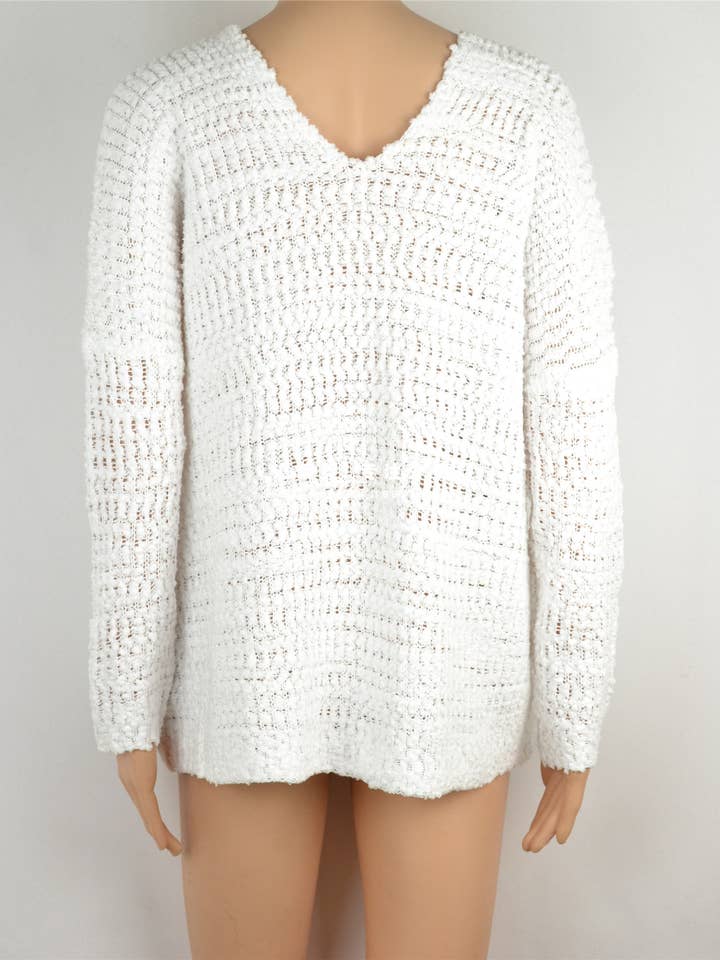 White Openwork Pullover Knit Sweater for wholesale on Faire