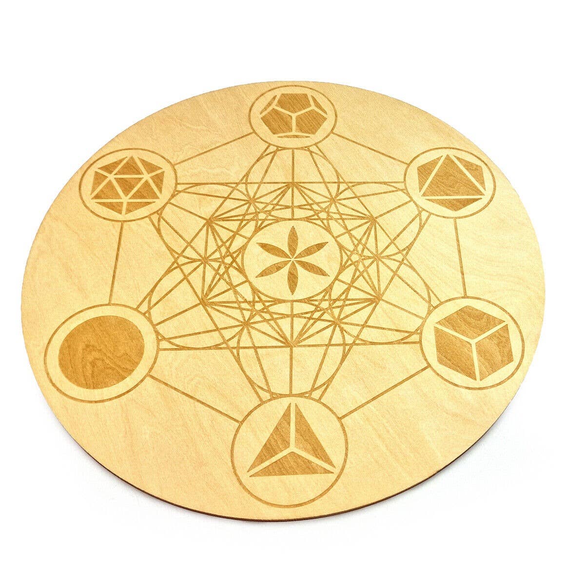 Shamans Crystal - Wholesale Crystal Grid - Crystal Grid Plates Round In Wood, 20cm Wide, Flower of Life3