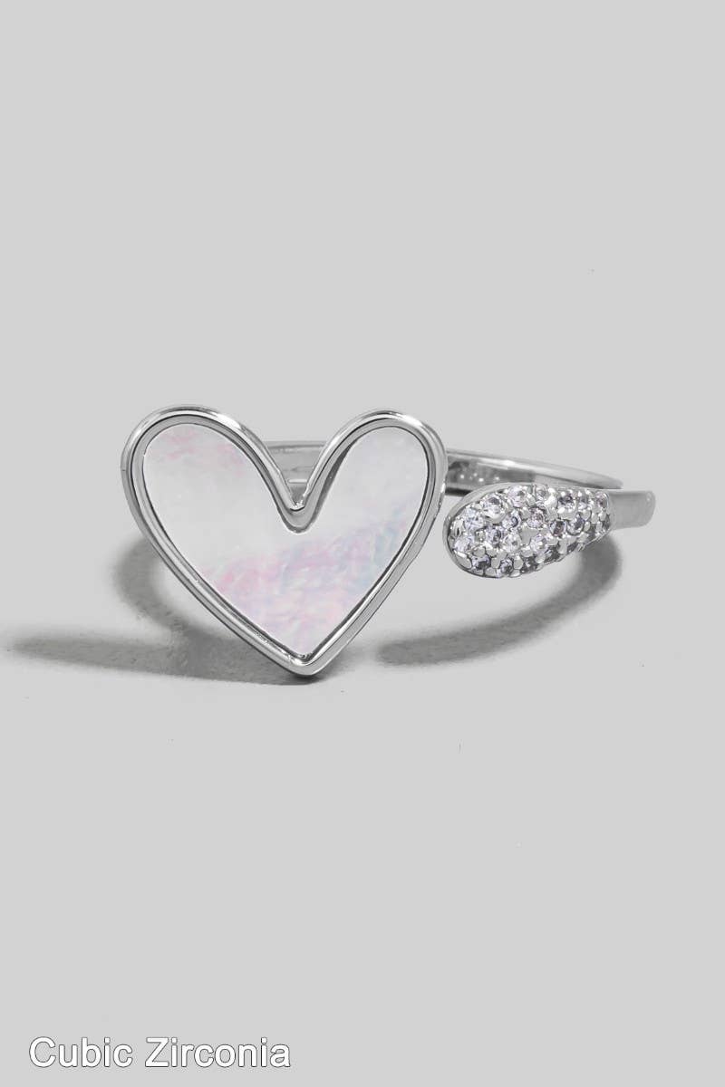 The Looks by Fame Accessories – Großhandel Band/Stapelring – Vergoldeter Cz- und Perlmutt-Herzring mit offenem Band3