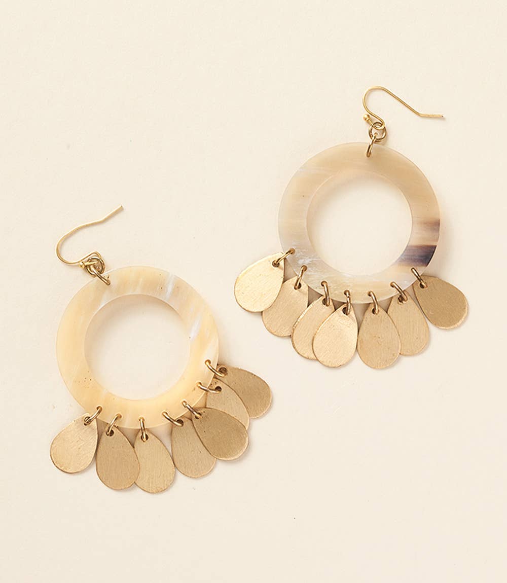 Matr Boomie Fair Trade - Wholesale Dangle Earrings - Madhu Teardrop Fringe Earrings - Carved Horn