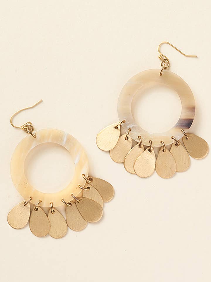 Madhu Teardrop Fringe Earrings - Carved Horn for wholesale by Matr Boomie Fair Trade