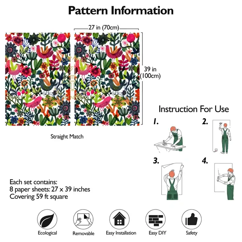 Wallpapers4Beginners - Wholesale Wallpaper - Funky Scandinavian Botanical Print Colorful Wallpaper8