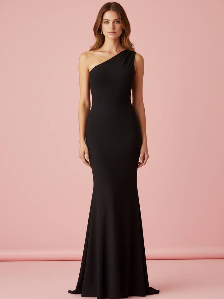 VESTIDO COMPRIDO ELÁSTICO BRILHANTE PRETO 25129 por atacado de EMMA WU DESIGN