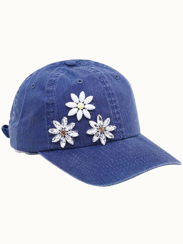 Daisy Gems Bejewelled Glitz Baseball Cap, Adjustable for wholesale by Olive & Pique