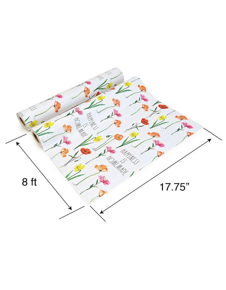 DesignStyles Home – wholesale Lådfodral – Rae Dunn ”Lycka är hemlagad” tvåpack hyllfoder med blommigt tema2