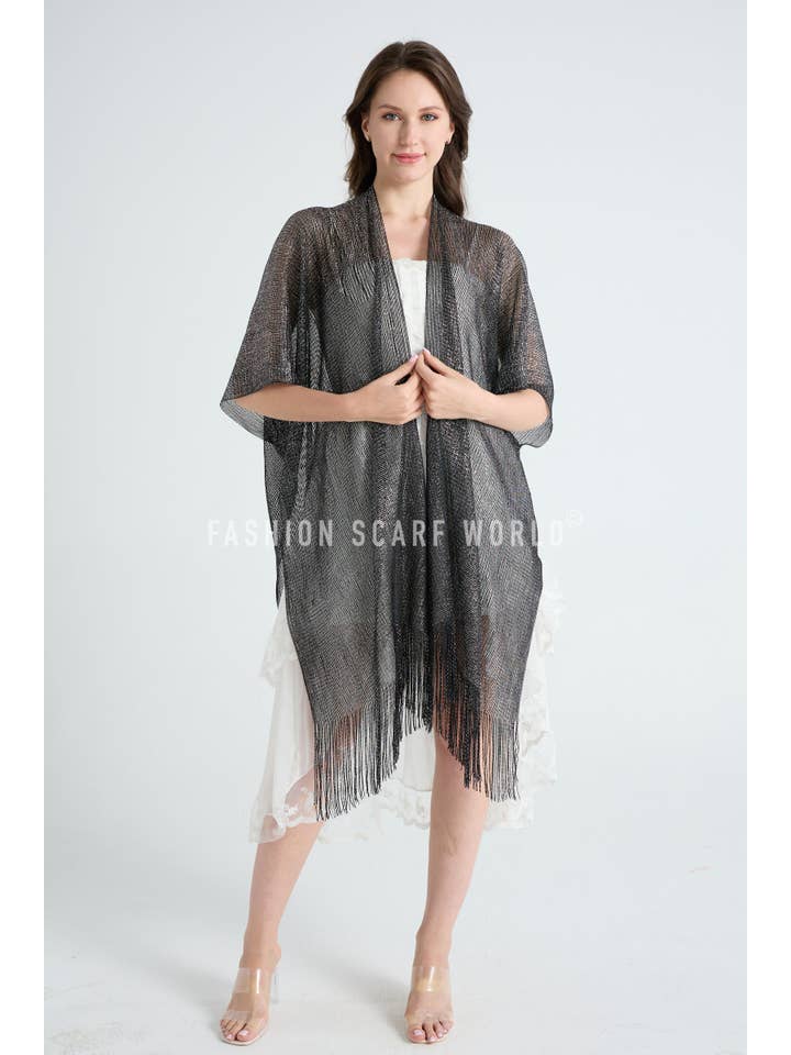 Fashion Scarf World - Wholesale Swim Cover Up - Women's - Metallic Thread Tassel Edge Kimono / Coverup8