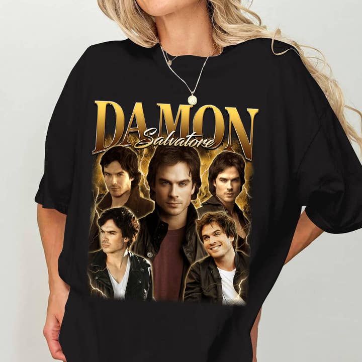 TheKingShirt - Wholesale Graphic Sweatshirt - Women's - Vintage 90s Damon Salvatore Vampire Homage Shirt0