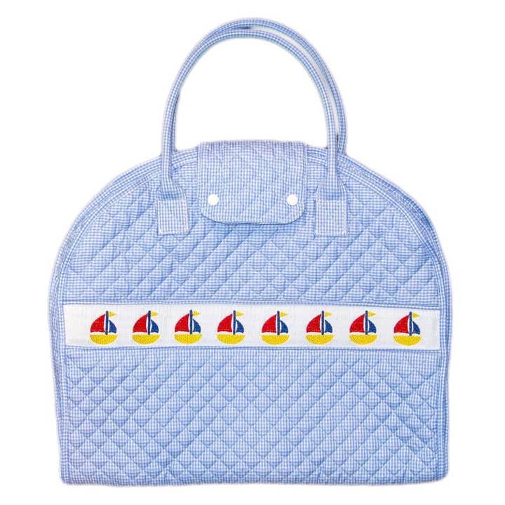 Smocked Blue Sailboat Garment Bag for wholesale by Mainstreet Collection