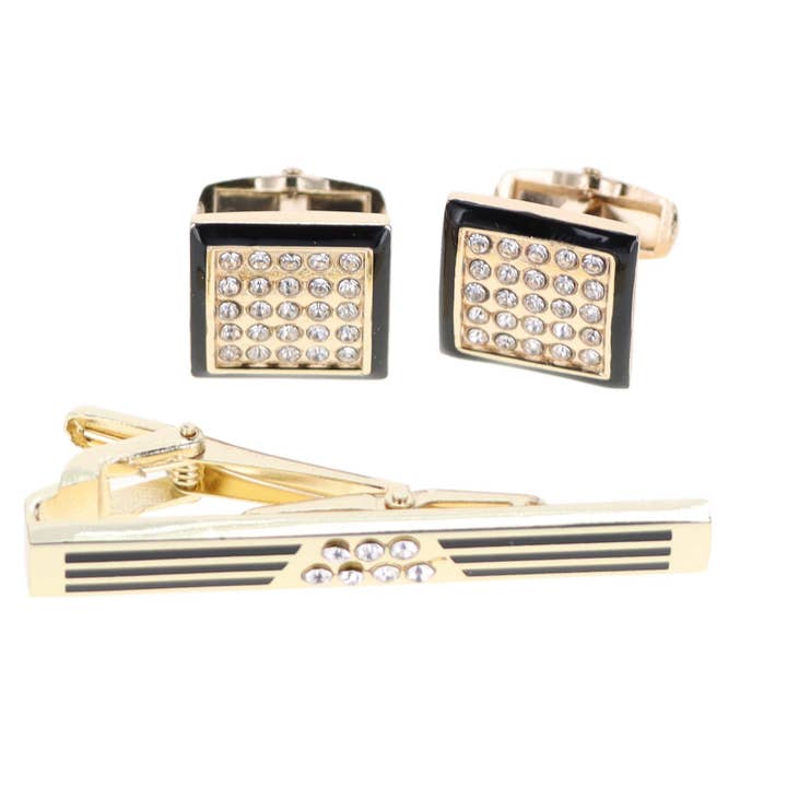Dubal Brothers - Wholesale Cufflinks - Vittorio Vico Gold & Silver Enamel Cufflinks & Tie Bar Set by Classy Cufflinks