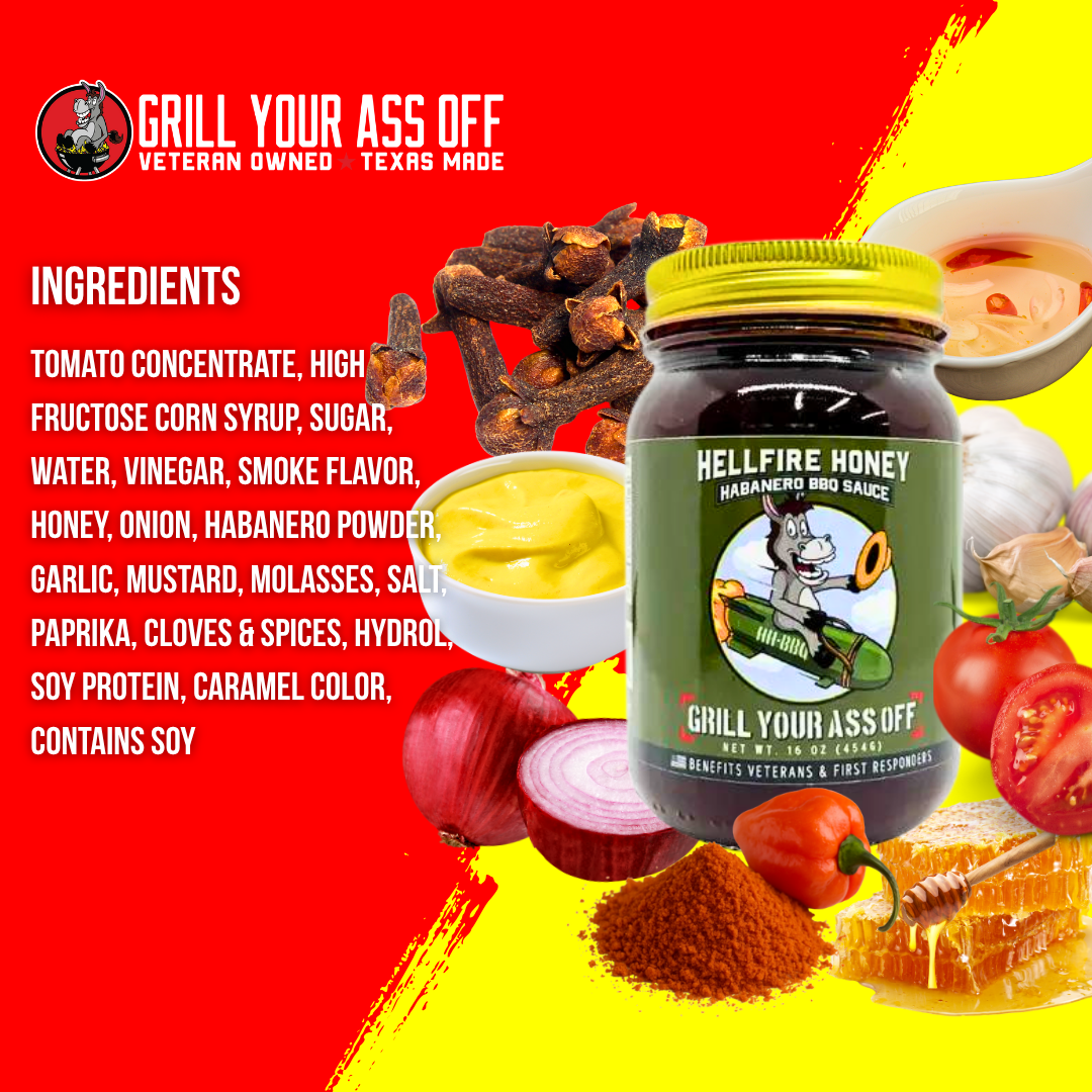 Grill Your Ass Off - Spices, Rubs, Seasonings, Sauces, Jerky - Vendita all'ingrosso Salsa barbecue - Salsa BBQ Hellfire Honey Habanero: Dolce Piccante Che Vende2