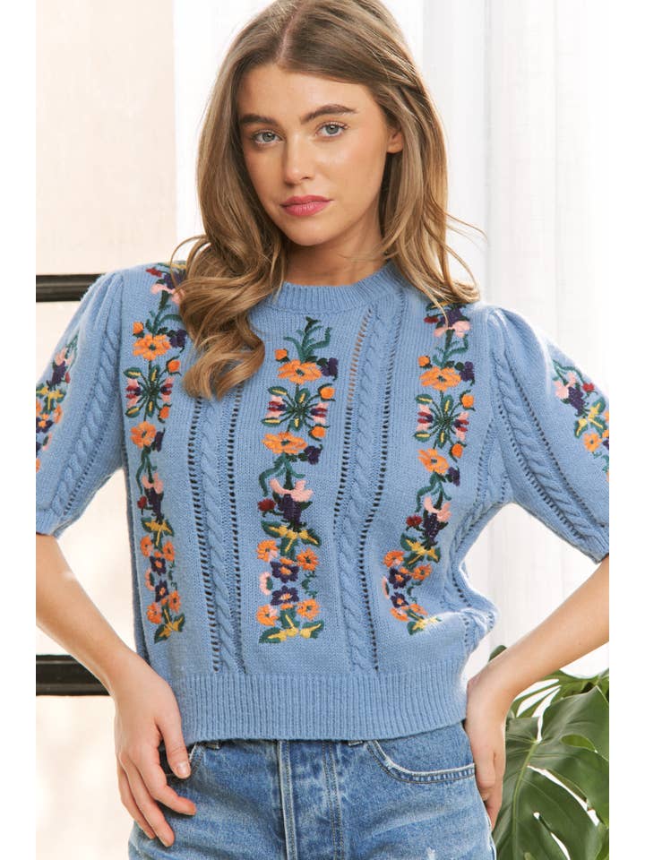 Sweet Generis - Wholesale Knit Sweater - Women's - CUTE FLORAL EMBROIDERY CASUAL PULLOVER SWEATER19