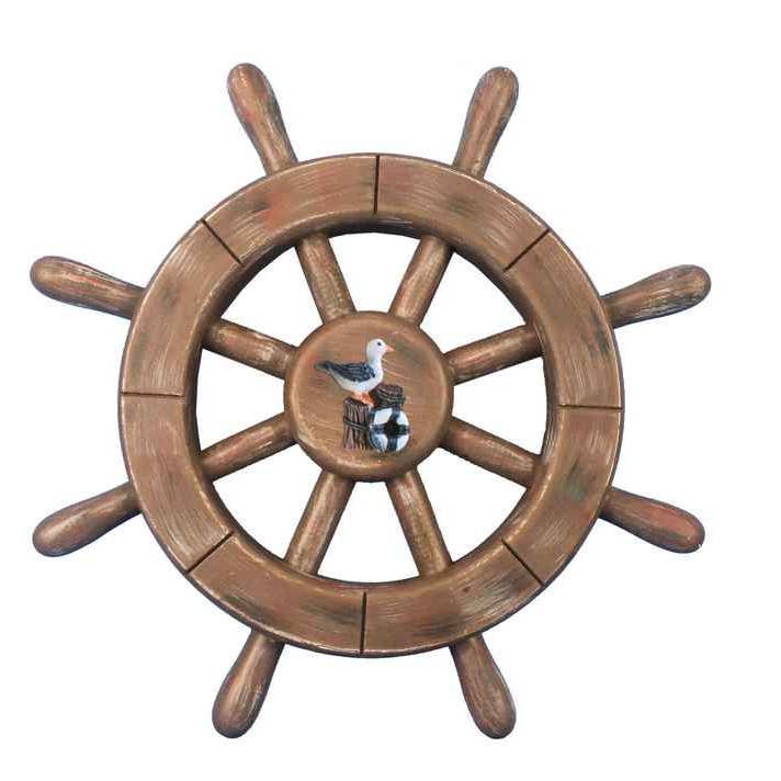 Rustikales Holz-Finish Dekoratives Schiffsrad mit Möwe 12" für den Großhandel von Hampton Nautical