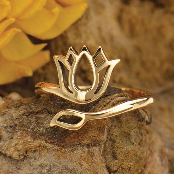 Nina Designs - Wholesale Band/Stacked Ring - Sterling Silver or Bronze Adjustable Lotus Design Ring1