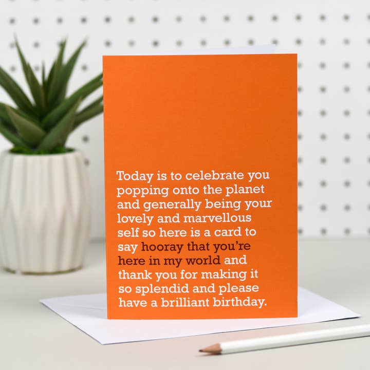 Hooray That You're Here : Birthday Card (Orange) for wholesale by The Right Lines