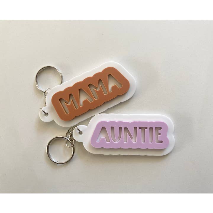 Modern Mama/Auntie Acrylic Keychain for wholesale by Cope and Co Custom Signs