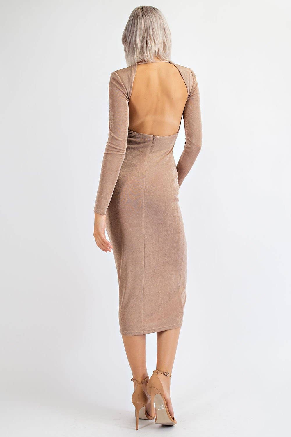 Edit by Nine - Wholesale Dress - Women's - TD1489 FITTED RIB KNIT OPEN BACK LONG DRESS RUCHED BUST6