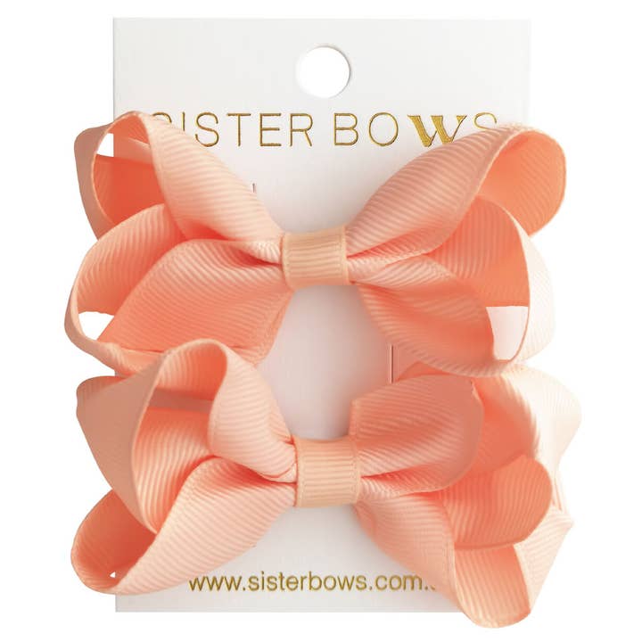 Little Sister Bow Hair Clips - Apricot (Pair) for wholesale by SISTER BOWS