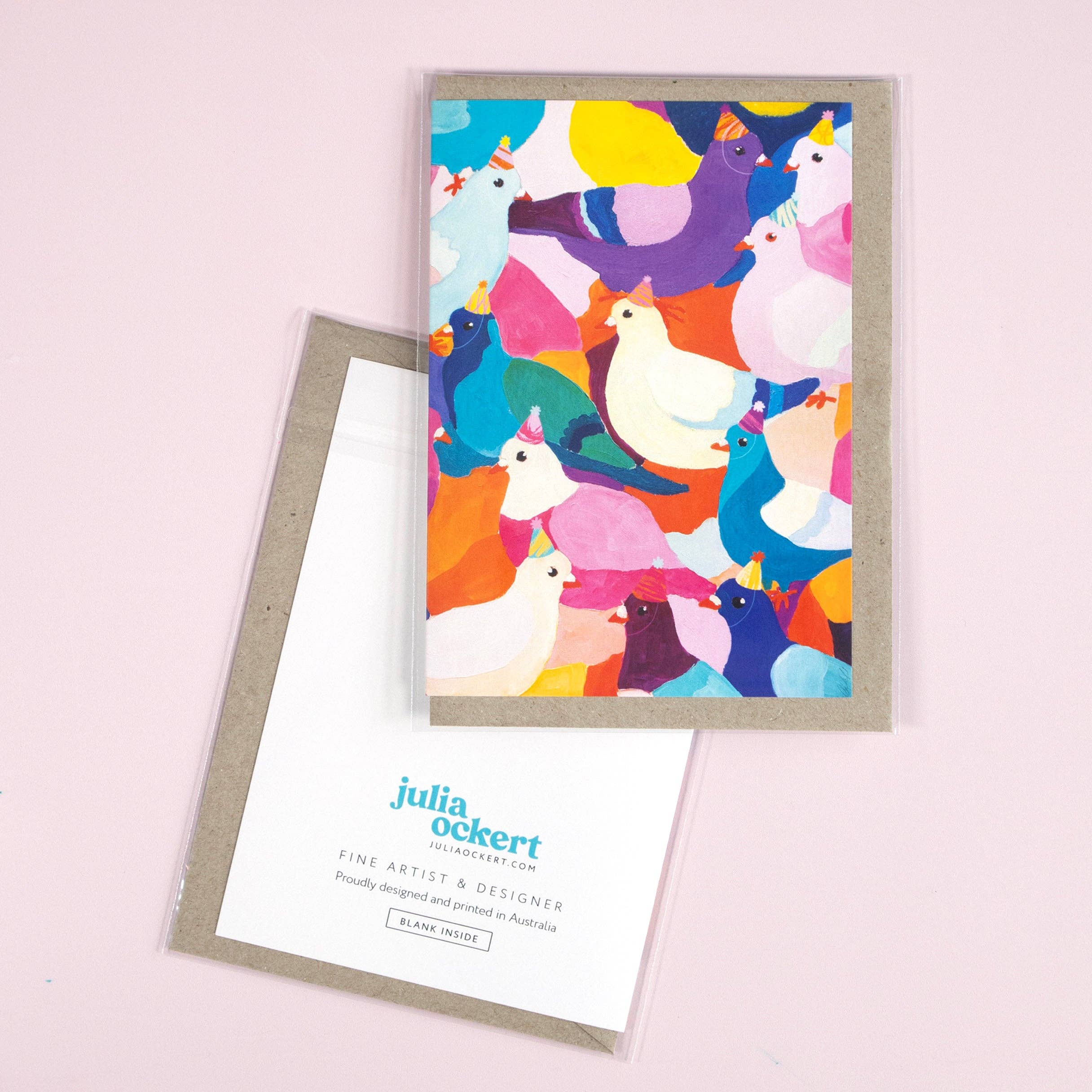 Julia Ockert - Wholesale Everyday greeting card - Party Hat Pigeons Greeting Card2