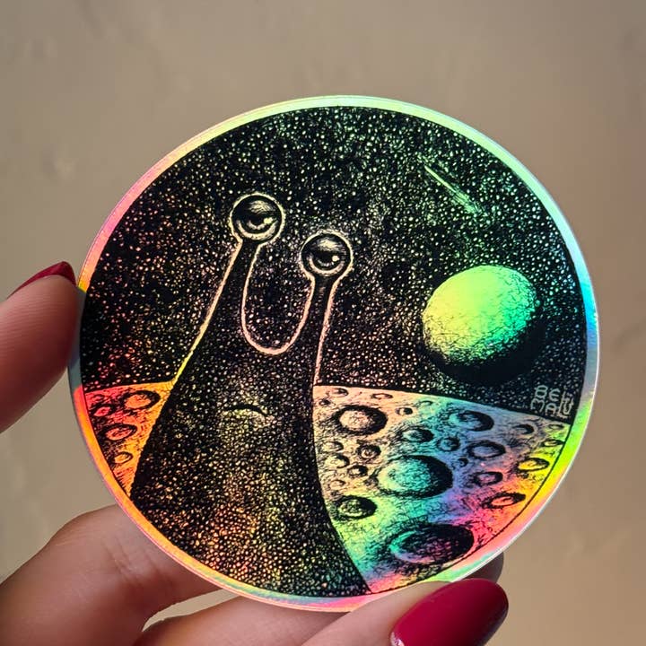 "Loon On The Moon" Holographic Sticker for wholesale by Belu Malu