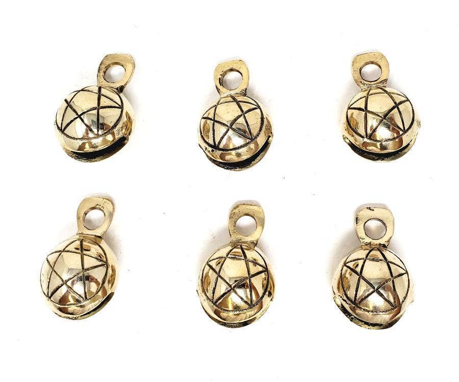 GREENROOTS USA LLC - Wholesale Bell - Pentagram Carved Ghungroo Brass Bells 2" High (6 Pieces)