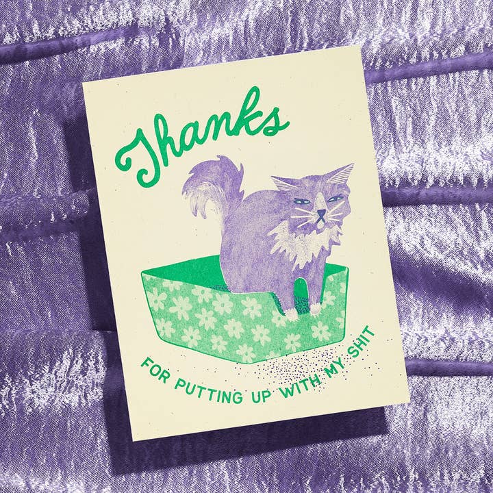 Thanks For Putting Up With My Shit - Risograph Card for wholesale by Bromstad Printing Co.