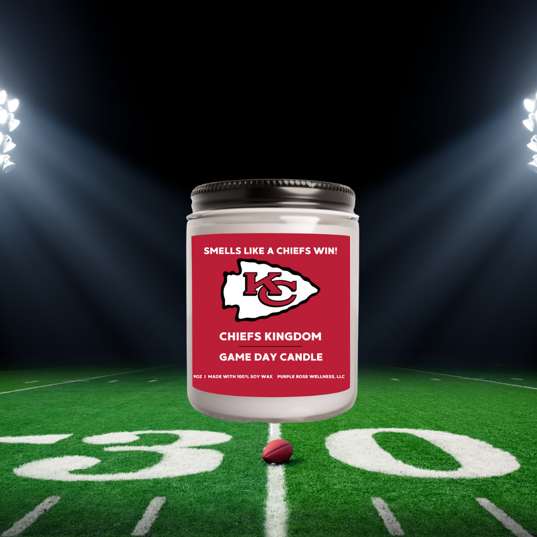Purple Rose Wellness, LLC - Wholesale Jar/Filled Candle - Kansas City Chiefs Football Candle1