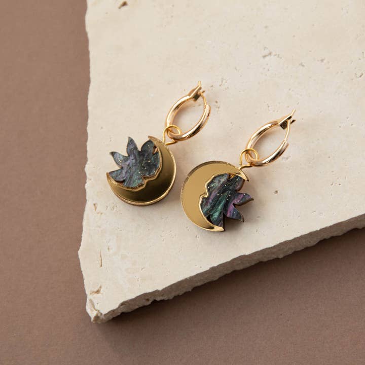Pepper You - Wholesale Hoop Earrings - Daydream Sun & Moon Hoop Earrings in Smoke Marble & Gold