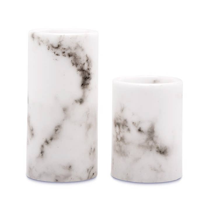 Marble Artificial Flameless LED Pillar Candle- Set Of 2 for wholesale by Weddingstar Inc.