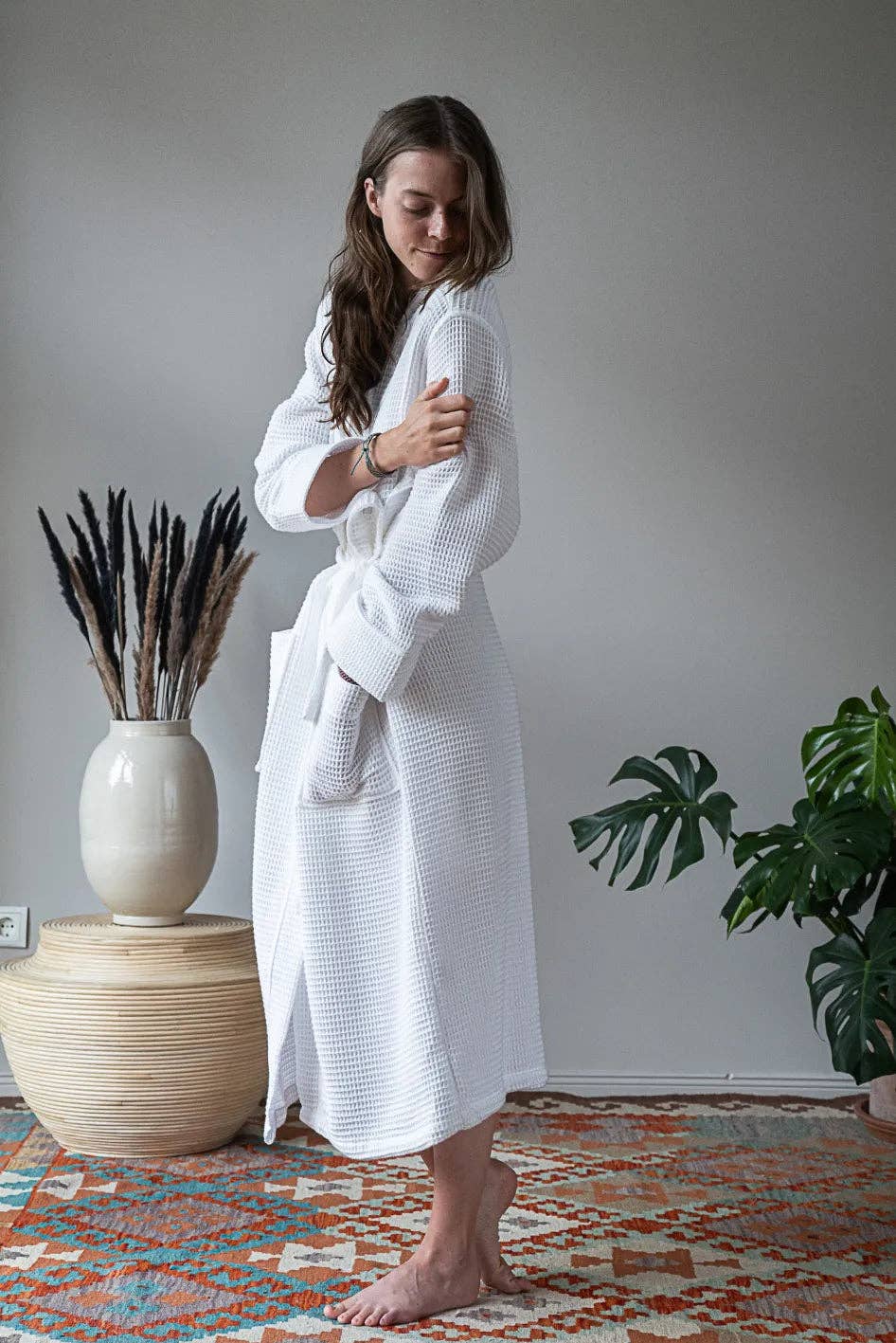 Neunest - Wholesale Robe - Unisex - Pamuk Waffle Bathrobe – White 100% cotton2