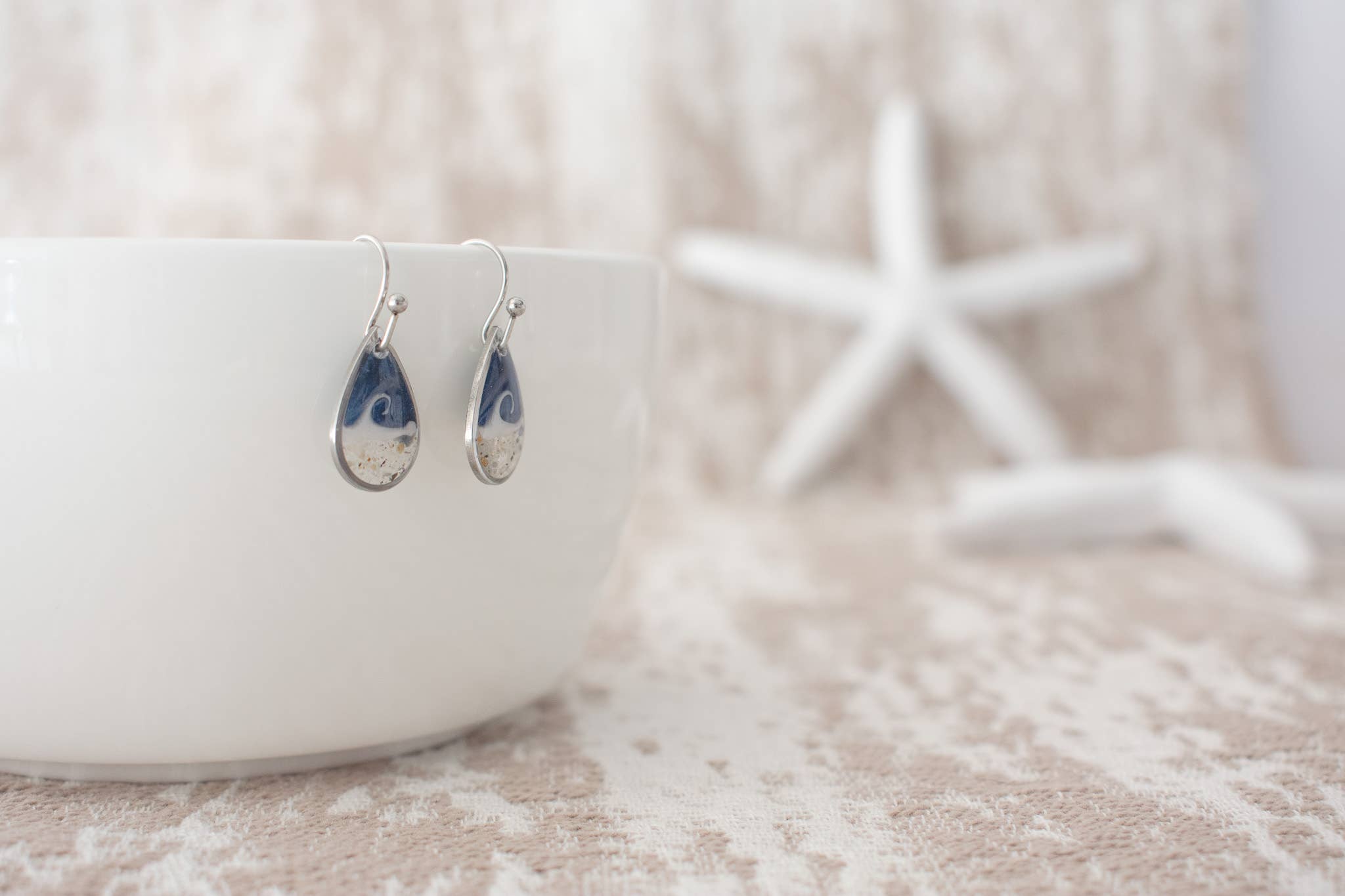 Sandy Beaches Shop - Wholesale Dangle Earrings - Dainty Drop Wave Dangle Earrings | Custom Sand  2