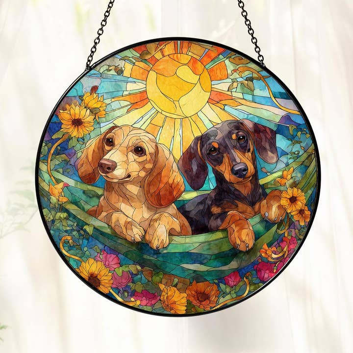 Dachshund Brothers Stained Glass Suncatcher, Dogs Decor for wholesale by TMLECOM LTD
