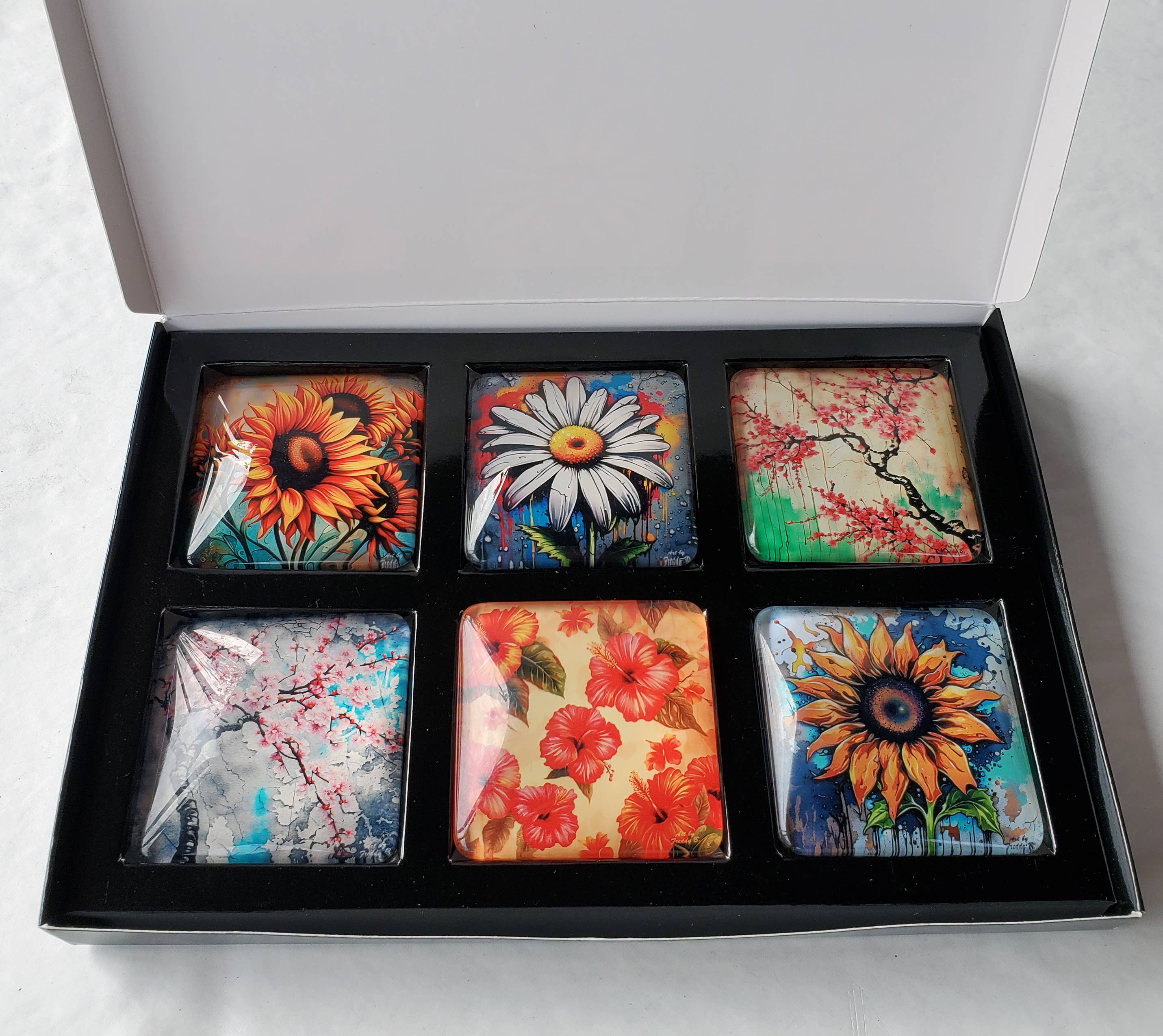 Art by Freddy B. - Wholesale Magnet - Set of 6 Acrylic Glass Magnets, The Floral Collection1