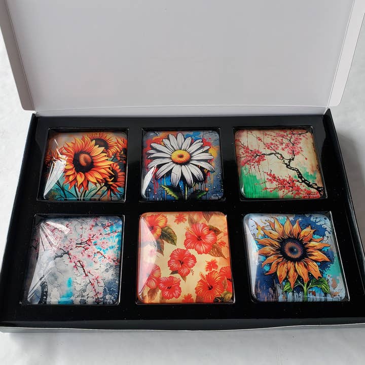 Art by Freddy B. - Wholesale Magnet - Set of 6 Acrylic Glass Magnets, The Floral Collection1
