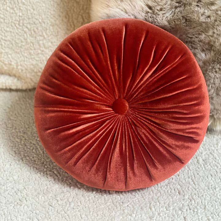Round Velvet Cushion Copper Red 12" for wholesale by Phionah by Phionah Llc