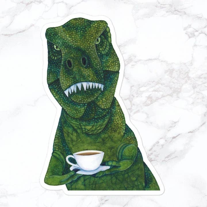Autocollant T-Rex avec café pour la vente par Alasse