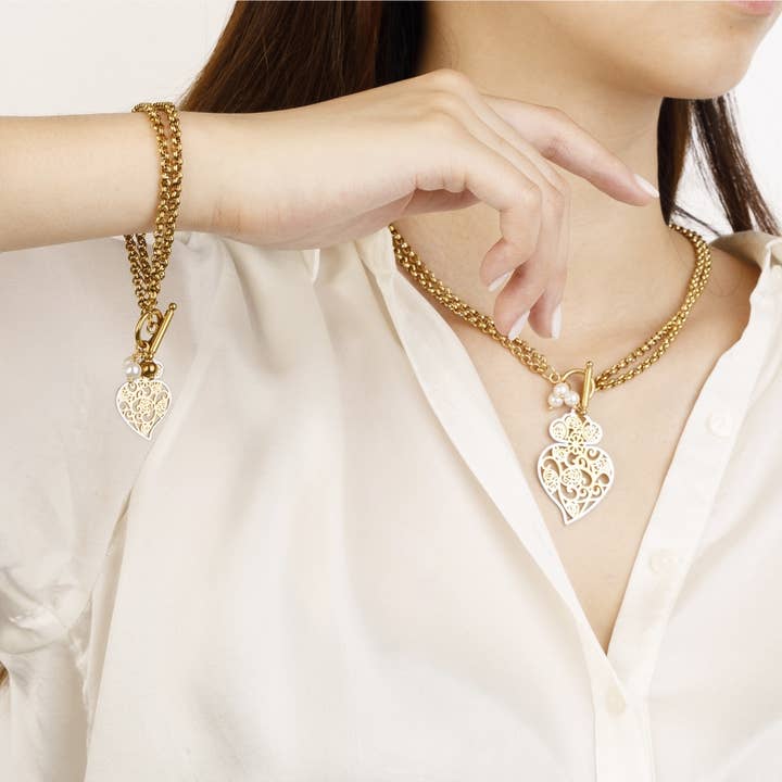 Shebiju - Wholesale Pendant/Charm Necklace - Steel Necklace 2 in 1 GKN22039564