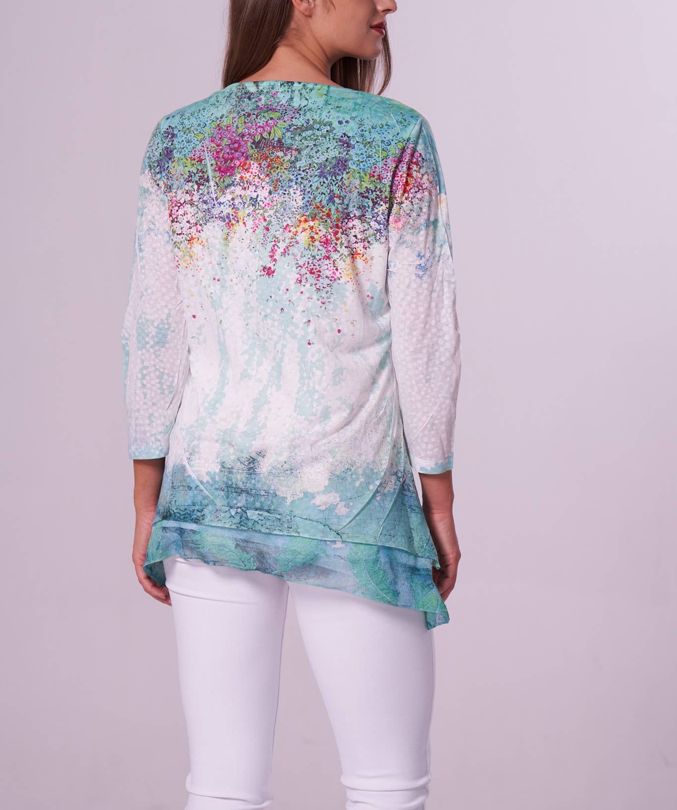 Kamana - Wholesale Tuniek - Dames - Dubbellaagse tuniek met twee knopen en V-hals voor dames, blauwgroen, 3/4 slv1