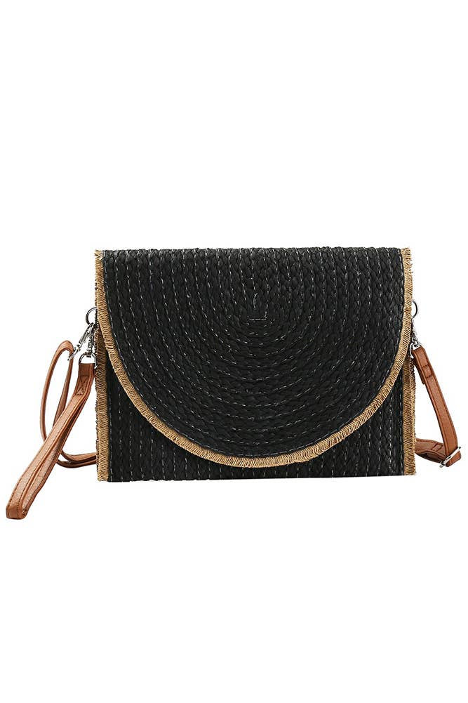 Hana - Vente Sac à bandoulière – femme - Sac pochette bandoulière en paille bicolore avec bord effiloché5