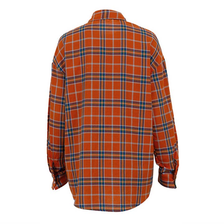 Orange plaid boyfriend Shirt Jacket overfit Shacket for wholesale on Faire13