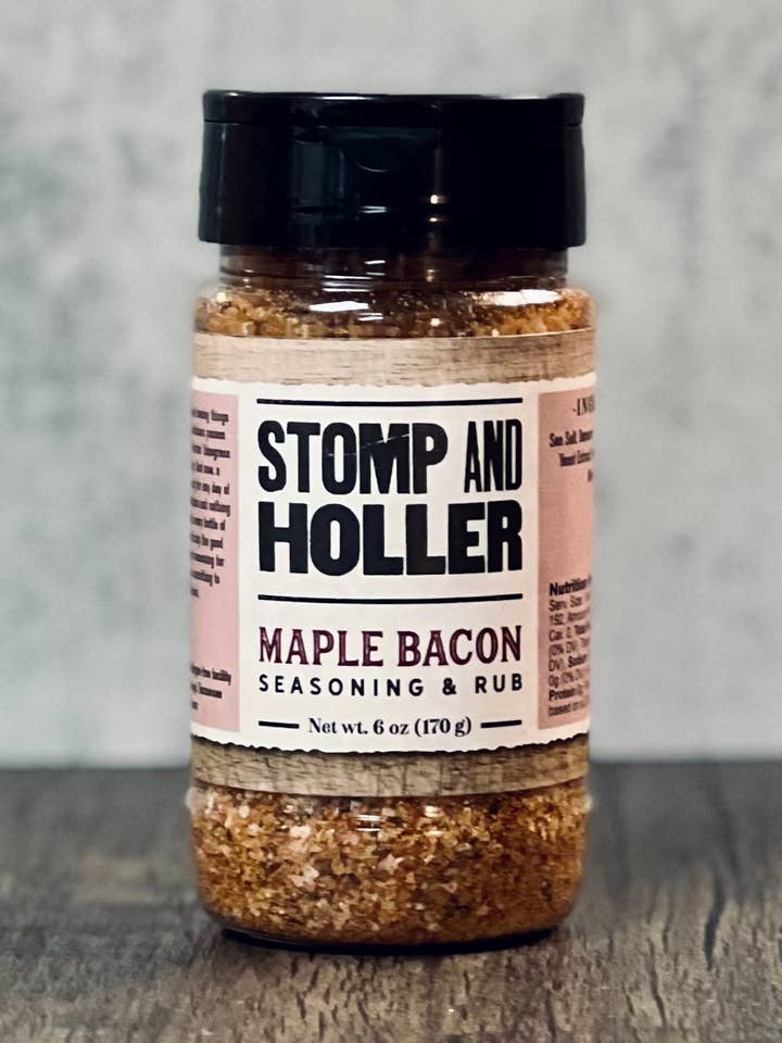 Assaisonnement et mélange à frotter saveur bacon à l'érable — Poids net : 6 oz pour la vente par Stomp and Holler Gourmet Sauces