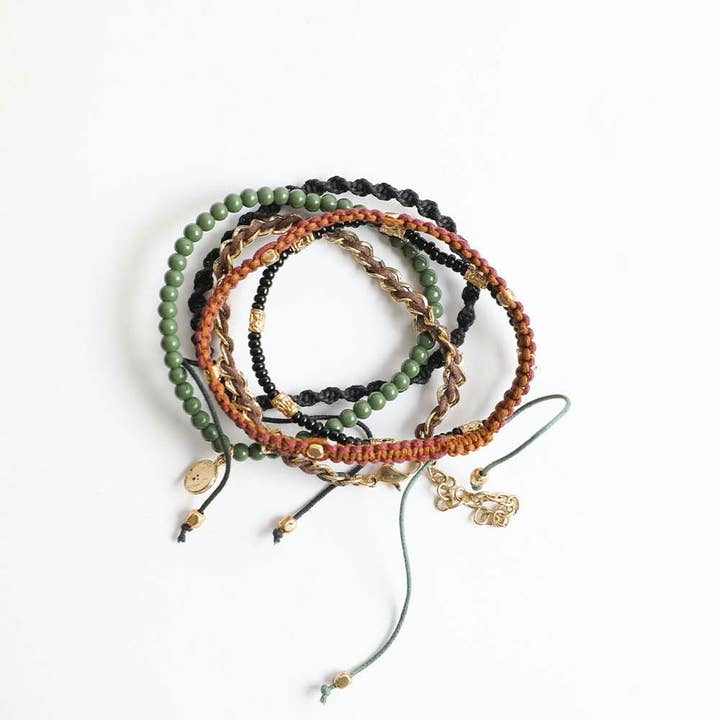 Leto Accessories - Wholesale Jewelry Set - Stackable Bead and Woven Cord Bracelet - Cute & Trendy