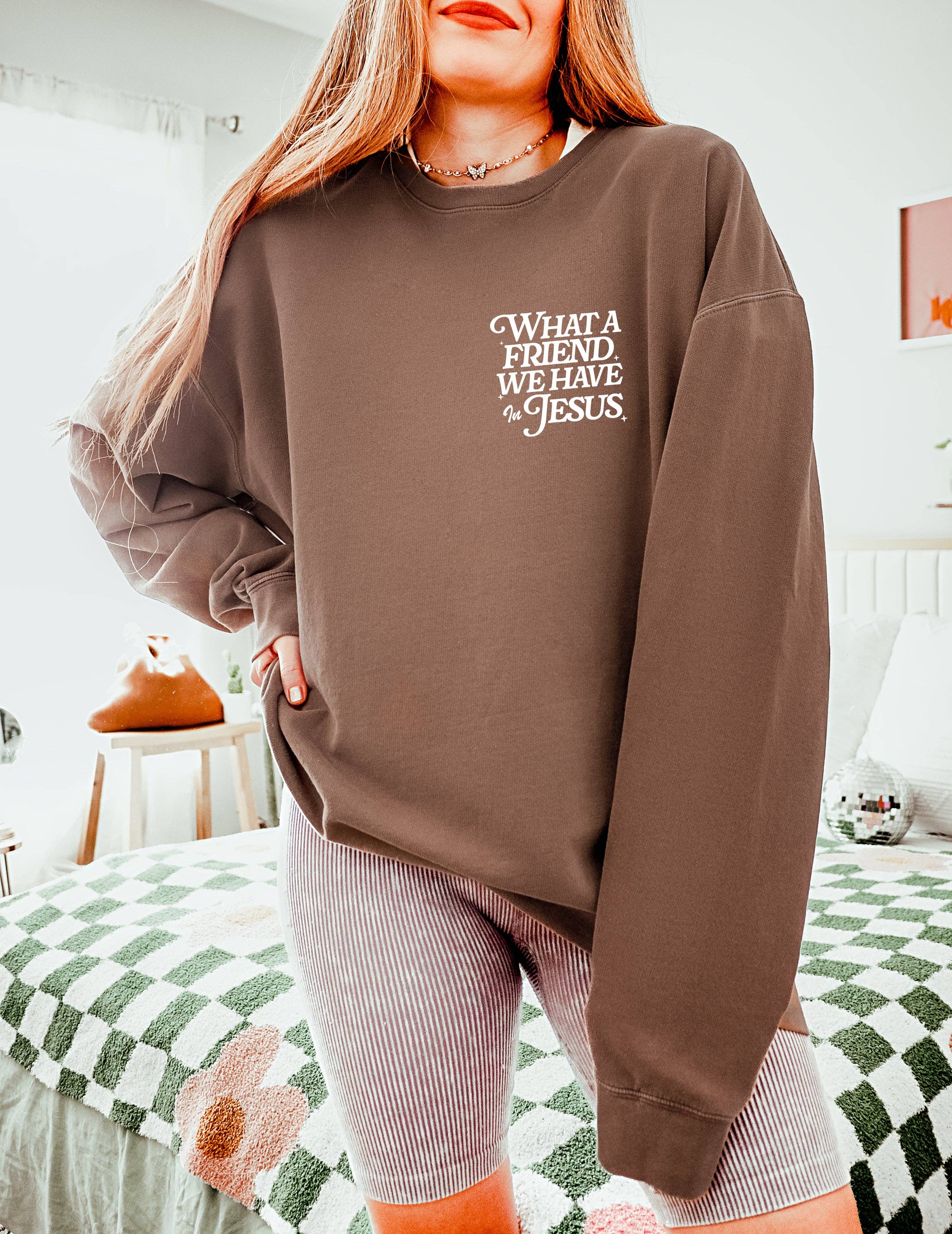 Verita Culture - Wholesale Graphic Sweatshirt - Women's - What A Friend We Have In Jesus Comfort Colors Sweatshirt5