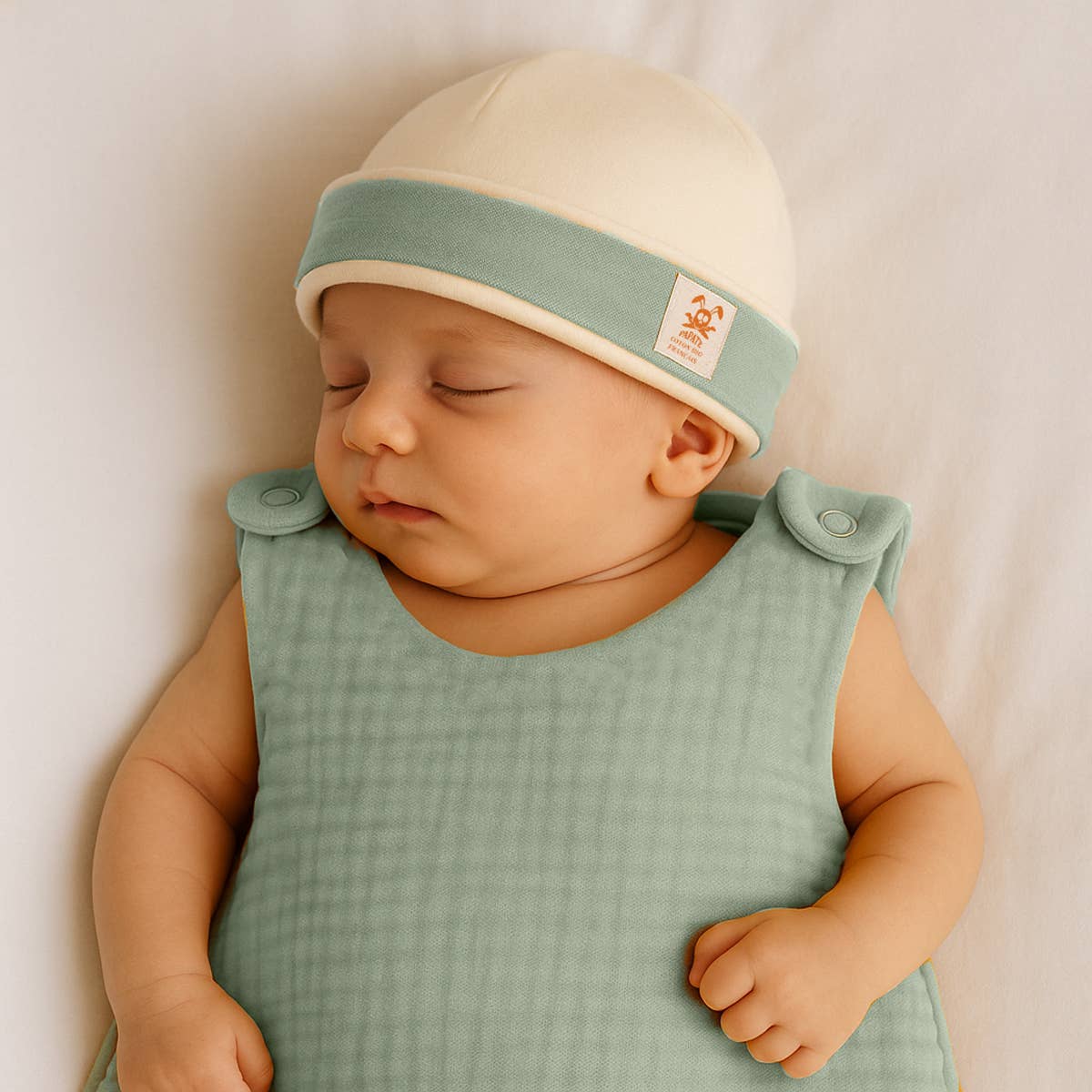PAPATE - Vente Bonnet pour nouveau-né – bébé - Bonnet pour nouveau-né en coton biologique - Vert3