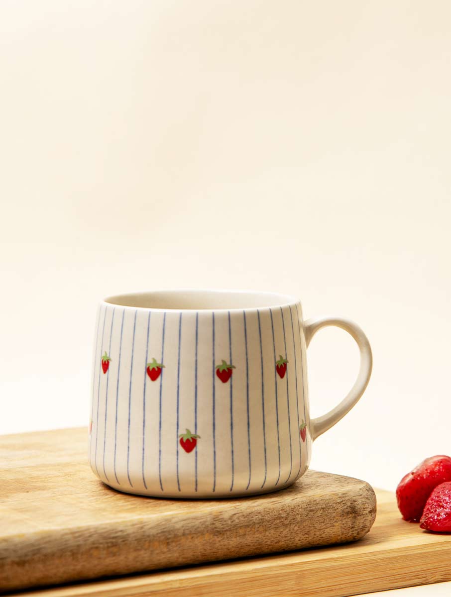 Casa Amarosa - Wholesale Coffee Mug - Strawberry Striped Ceramic Mug - 3.5 x 3 Inches